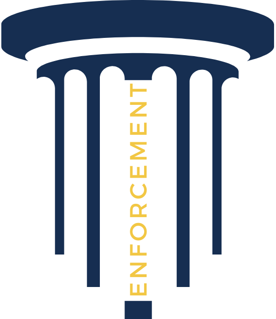 image of an upright pillar displaying the word "Enforcement"