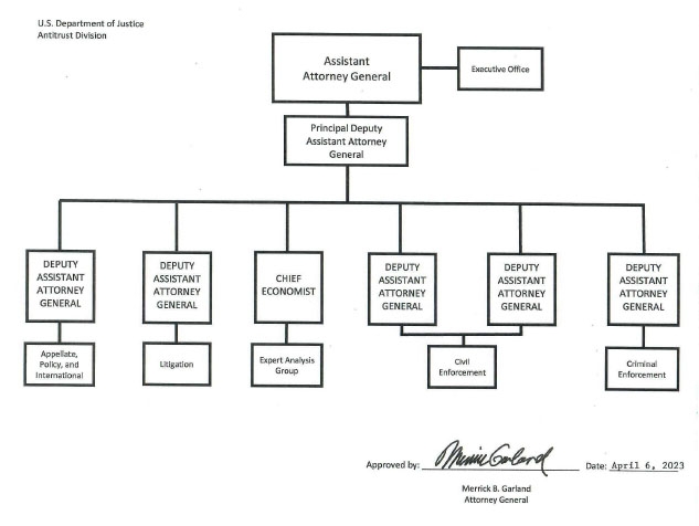 Antitrust Division Organizational Chart 2023