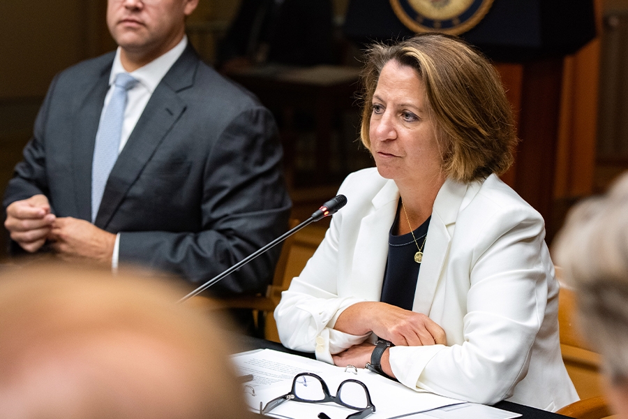 Deputy Attorney General Lisa O. Monaco leads with opening remarks at a roundtable meeting of senior Justice Department officials in the Department of Justice in Washington, D.C.