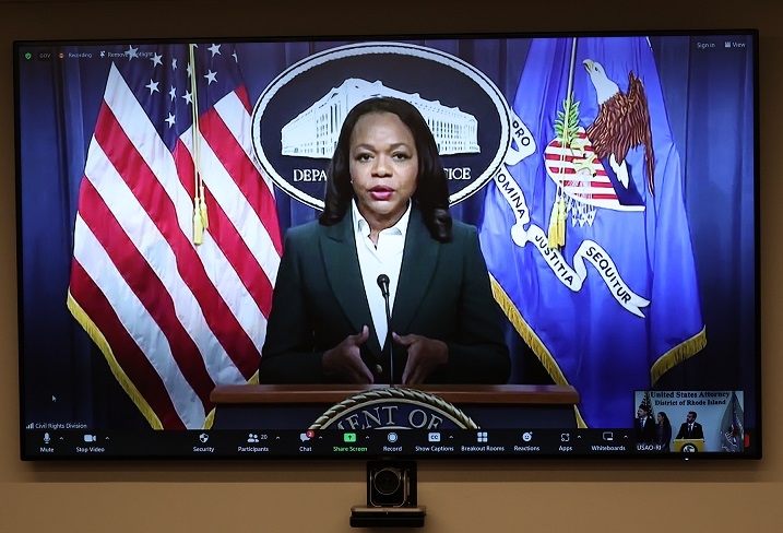 Assistant Attorney General Kristen Clarke speaks to the Justice Department's investigation that found that Washington Trust engaged in redlining through discriminatory lending practices that impacted majority-Black and Hispanic neighborhoods in Rhode Island.   