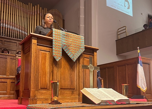 Assistant Attorney General Clarke speaking at the 16th Street Baptist Church.