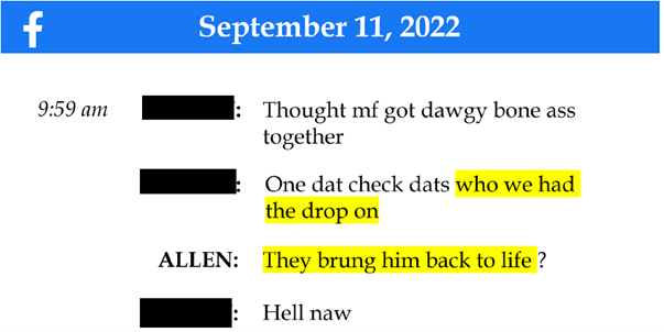 Screenshot of Facebook messages between Jordan Allen