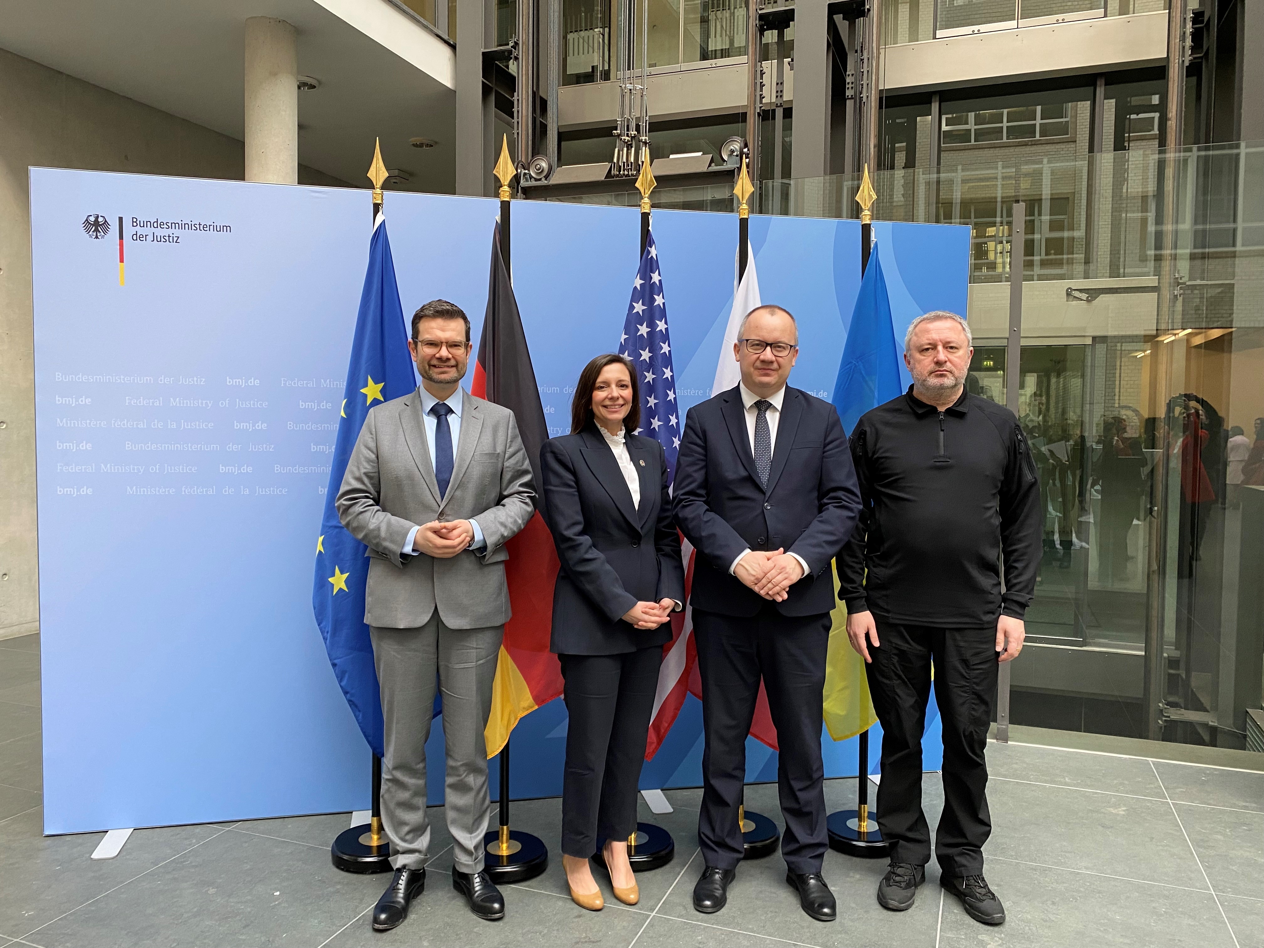 From left to right: German Minister of Justice Buschmann, A/AAG Argentieri, Polish Minister of Justice Bodnar, and Ukrainian Prosecutor General Kostin.