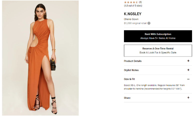 Image of a listing by one of the victim companies for the same designer dress