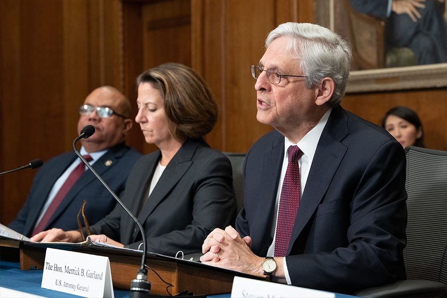 Attorney General Garland and Deputy Attorney General Monaco meet with law enforcement components to address violent crime.