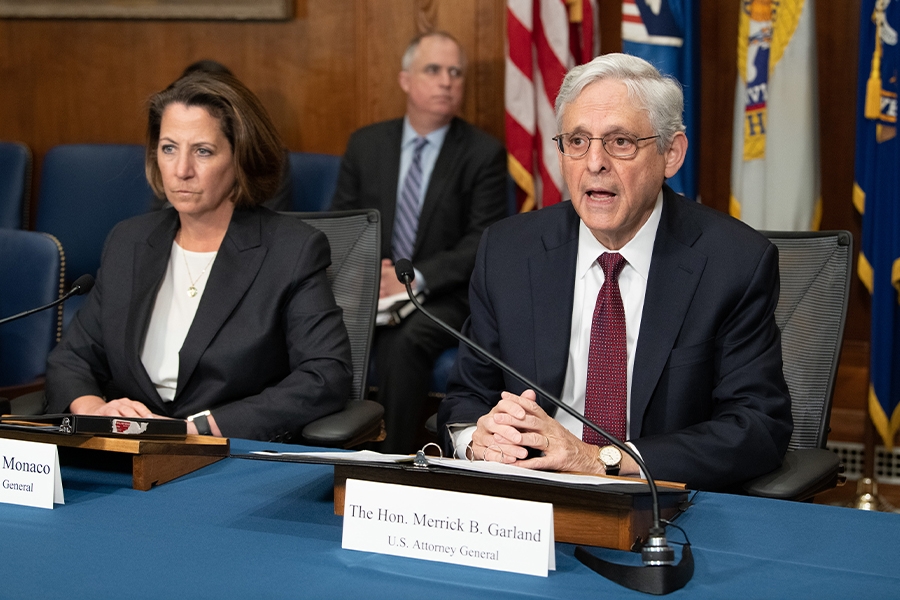 Attorney General Garland and Deputy Attorney General Monaco meet with law enforcement components to address violent crime.