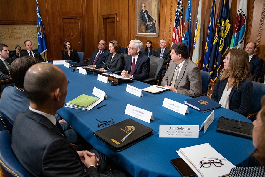 Attorney General Garland and Deputy Attorney General Monaco meet with law enforcement components to address violent crime.
