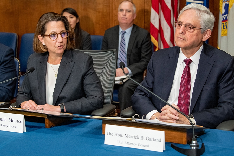 Attorney General Garland and Deputy Attorney General Monaco meet with law enforcement components to address violent crime.
