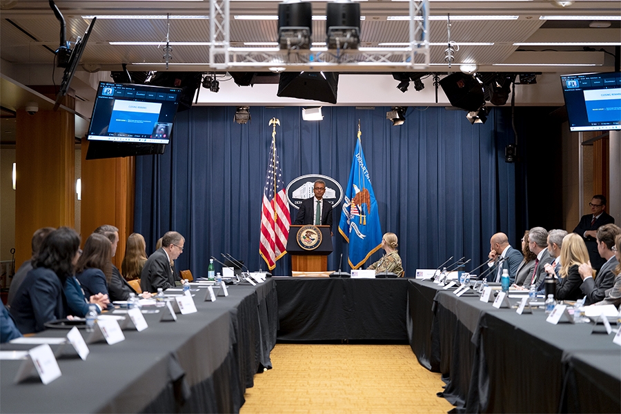 DAAG Manish Kumar delivers closing remarks at the Justice Department’s PCSF Summit.
