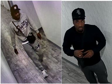 Still image of Deckard and Payne at the hotel where they robbed Victim-2 and Victim-3