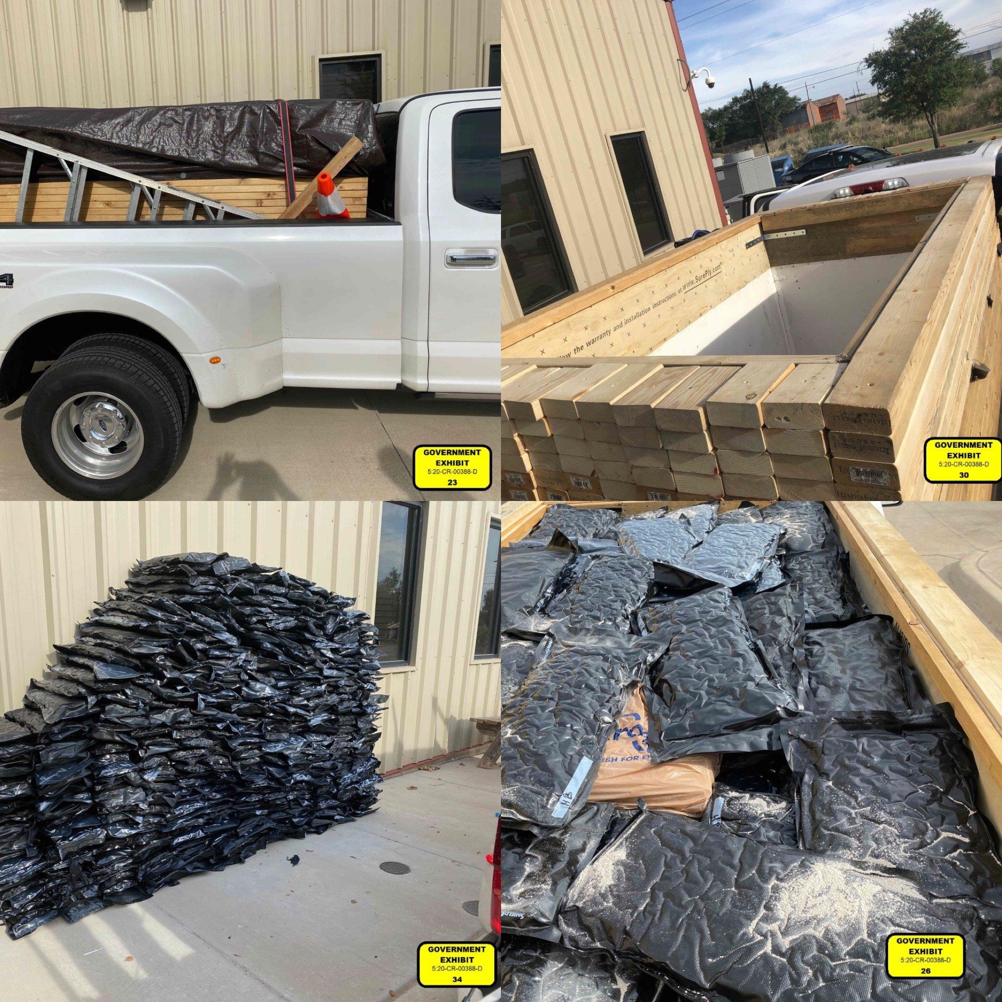 Photo collage of hidden compartment in a pickup truck and seized drugs