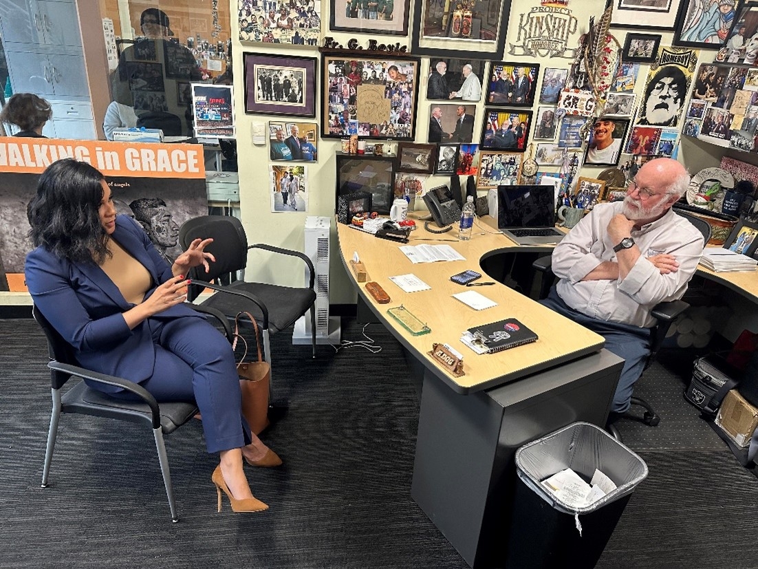 Director Rossi met with Father Greg Boyle, founder and director of Homeboy Industries, and toured the campus. 
