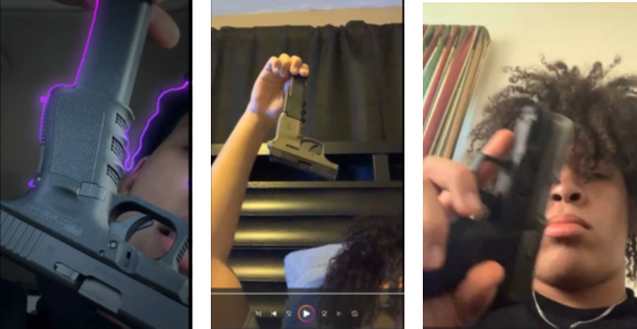 Three photos of defendant holding a Glock pistol. 