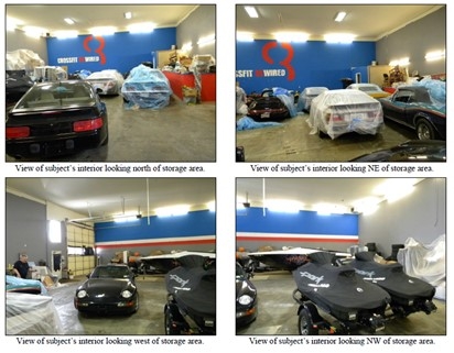 pictures of cars, boats and jet skiis stored in a storage unit 