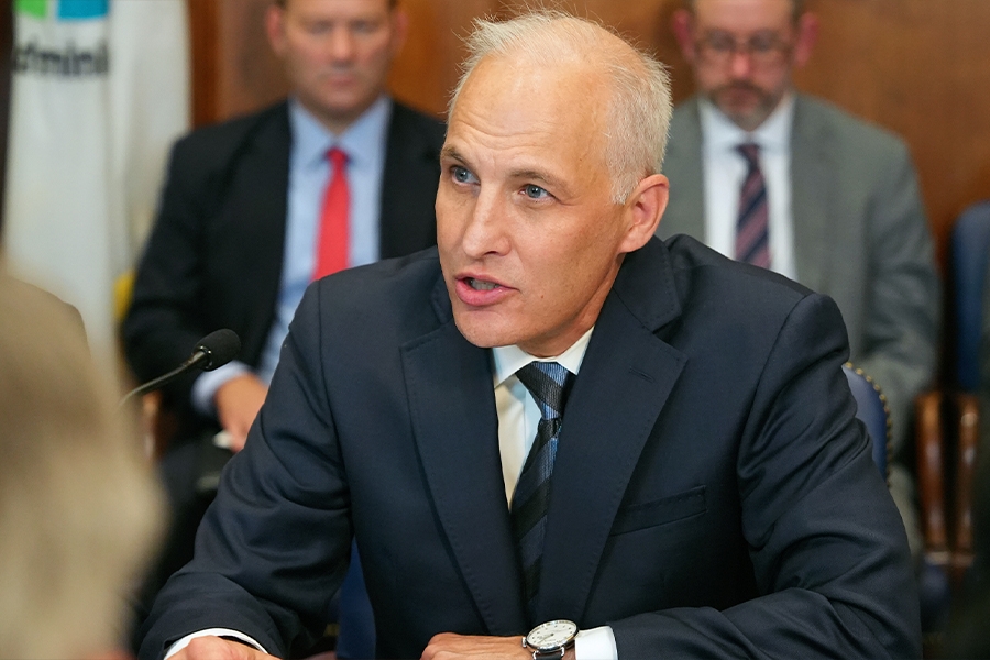 Assistant Attorney General Matthew G. Olsen of the Justice Department’s National Security Division delivers remarks at the Department of Justice. He is joined by Department of Justice and federal government officials.