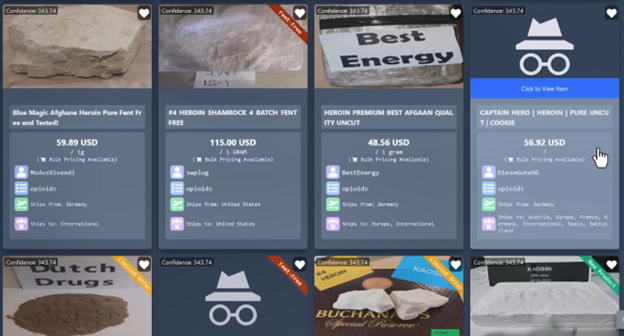 An example of listings on Incognito market