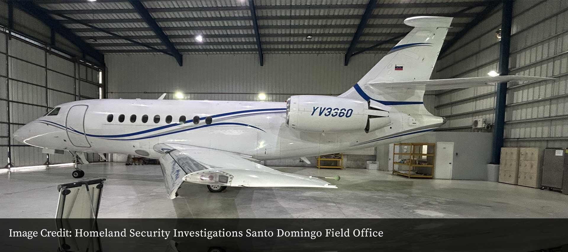 Photo of Dassault Falcon 2000EX aircraft. Image Credit: Homeland Security Investigations Santo Domingo Field Office