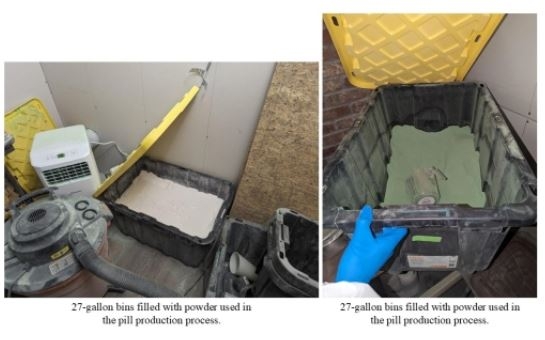 27-gallon bins filled with powder