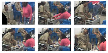 6 photos of a woman and an inmate 