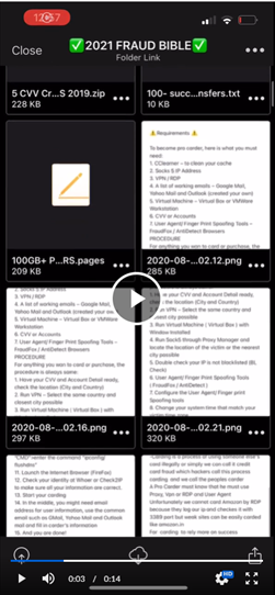 One defendant sent another a video of a screen recording of a document or documents titled “✅ 2021 Fraud Bible ✅”, 