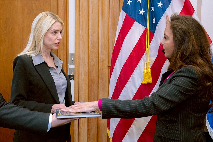 Attorney General Pamela Bondi swears in Harmeet Dhillon as the Assistant Attorney General for the Civil Rights Division.