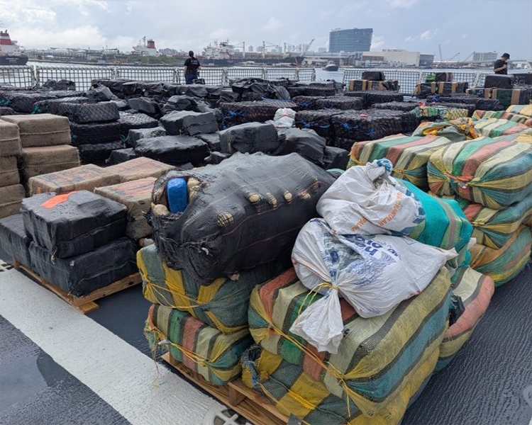 Pictured: Government seizure of 48,400 pounds of illegal drugs valued at more than $509 million at Port Everglades, Florida.