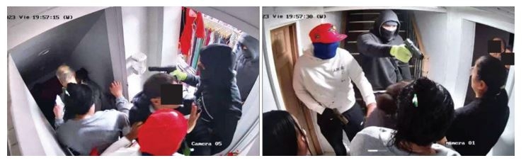 Defendants seen pointing guns at employees and walking them to the basement where the safes were located