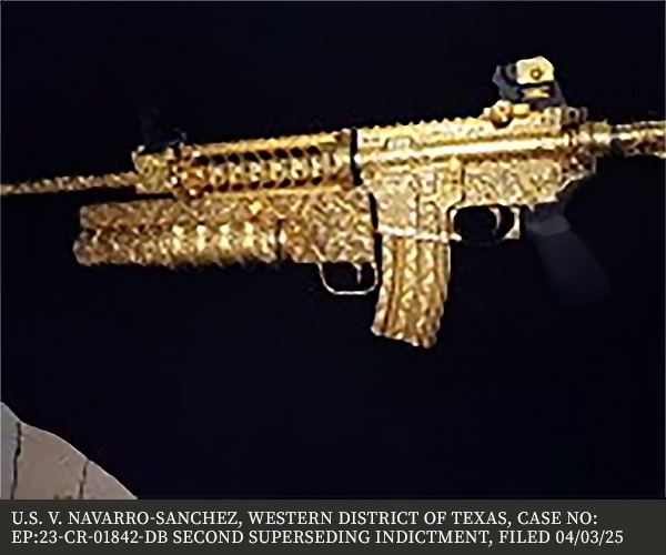 Photo of "El Dorado" which is an AM-15 multi caliber AR-15 recovered in Navarro's possession during her arrest in Mexico on May 4, 2025