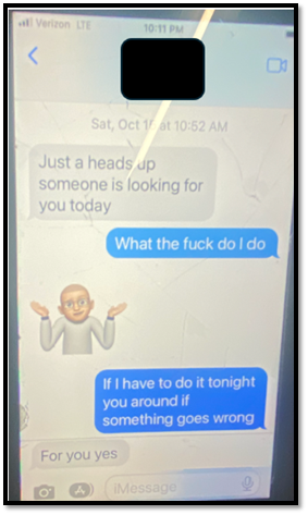 Text messages between defendant and Officer B