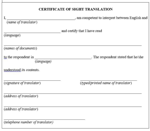 Sample certificate of translation
