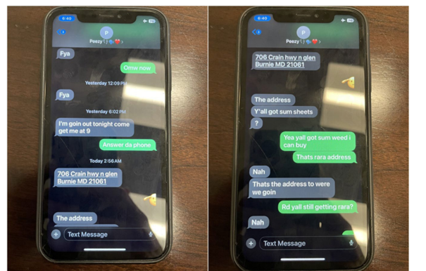 Alston’s iPhone, recovered by police from a crashed getaway car, included texts planning the pawn shop burglary.