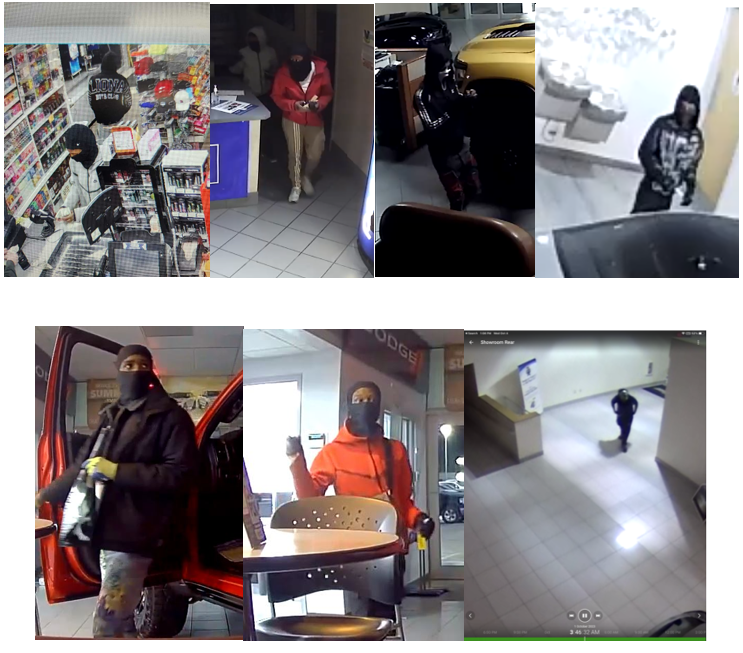 A compilation of screenshots from car dealer surveillance video.