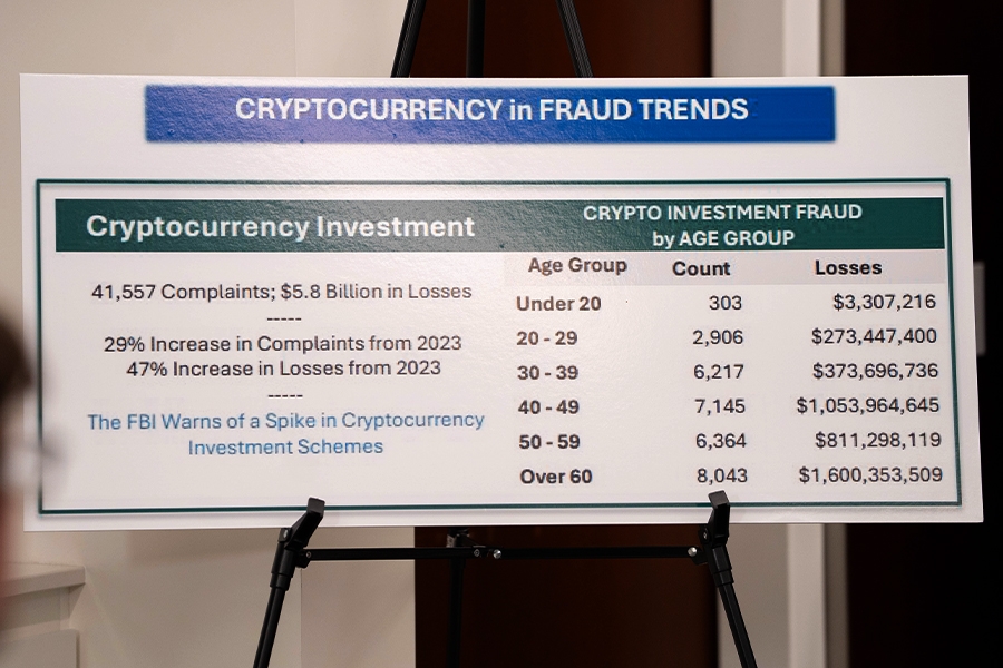 Pictured: Cryptocurrency Fraud Trends shown at the press event.