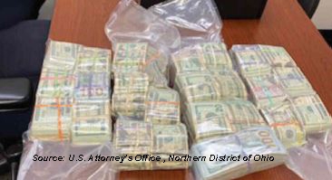Seized cash pictured on a table
