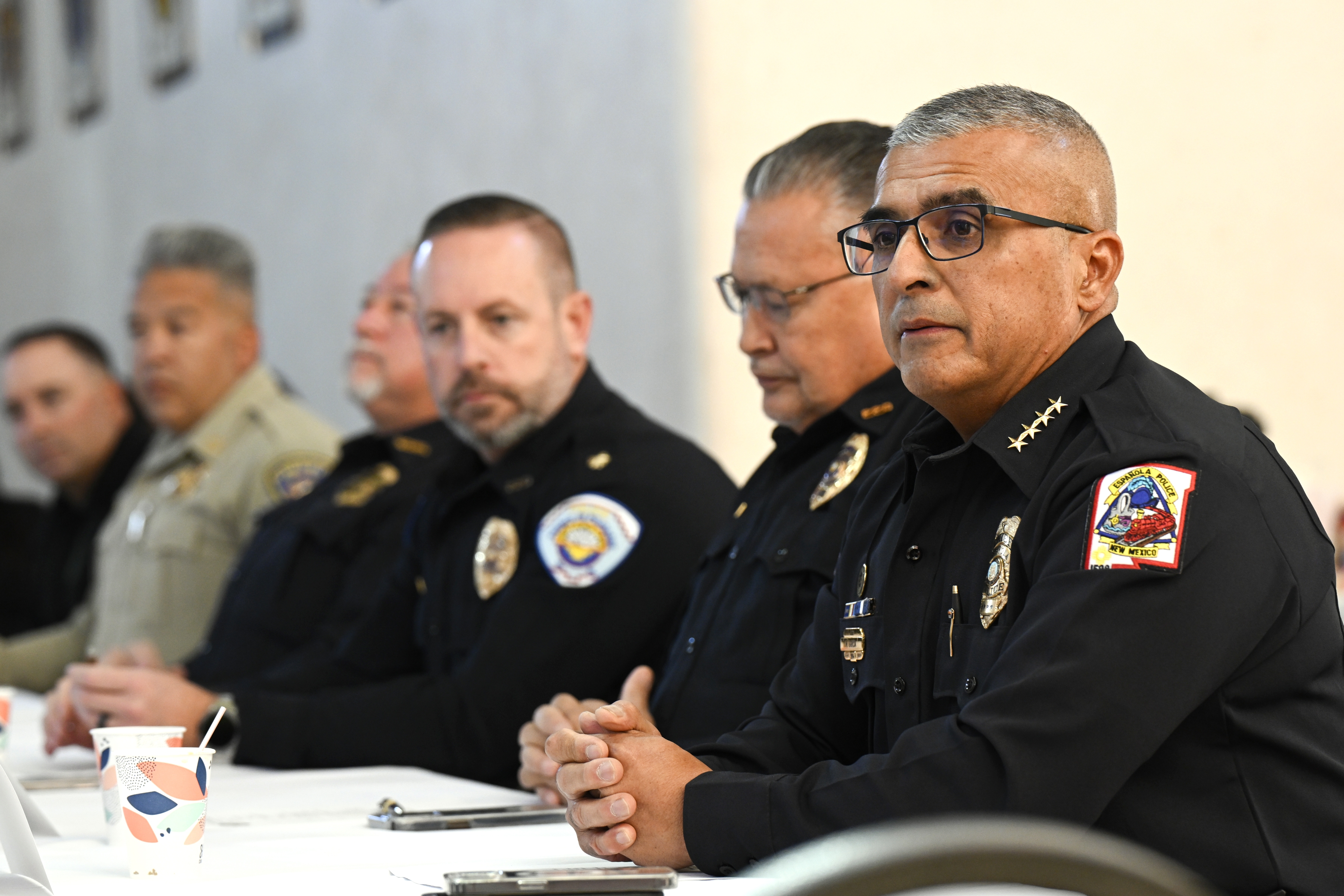 (Left to right) Española PD Chief Mizel Garcia, Pojoaque PD Chief Freddie Trujillo, Pojoaque PD Major Nathan Barton, Santa Clara PD Chief Mitchell Maestas, Rio Arriba County Sheriff Lorenzo Aguilar