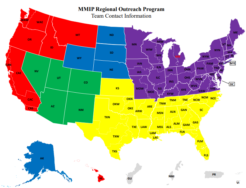 Color-coded map of U.S. grouped into regions
