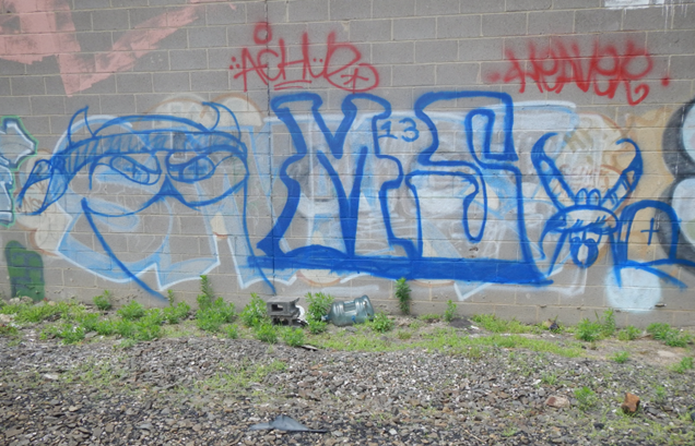 Photograph of MS-13 graffiti near the CSX Bayview Train Yard in Baltimore, Maryland.