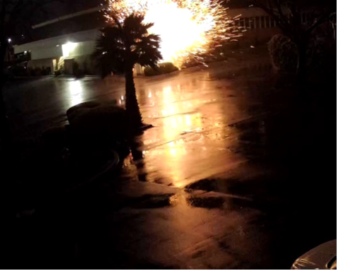 Explosion of transformer located near Plaza Del Ray shopping center on Snell Avenue captured by nearby surveillance footage