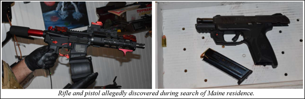 Rifle and pistol allegedly discovered during search of Maine residence