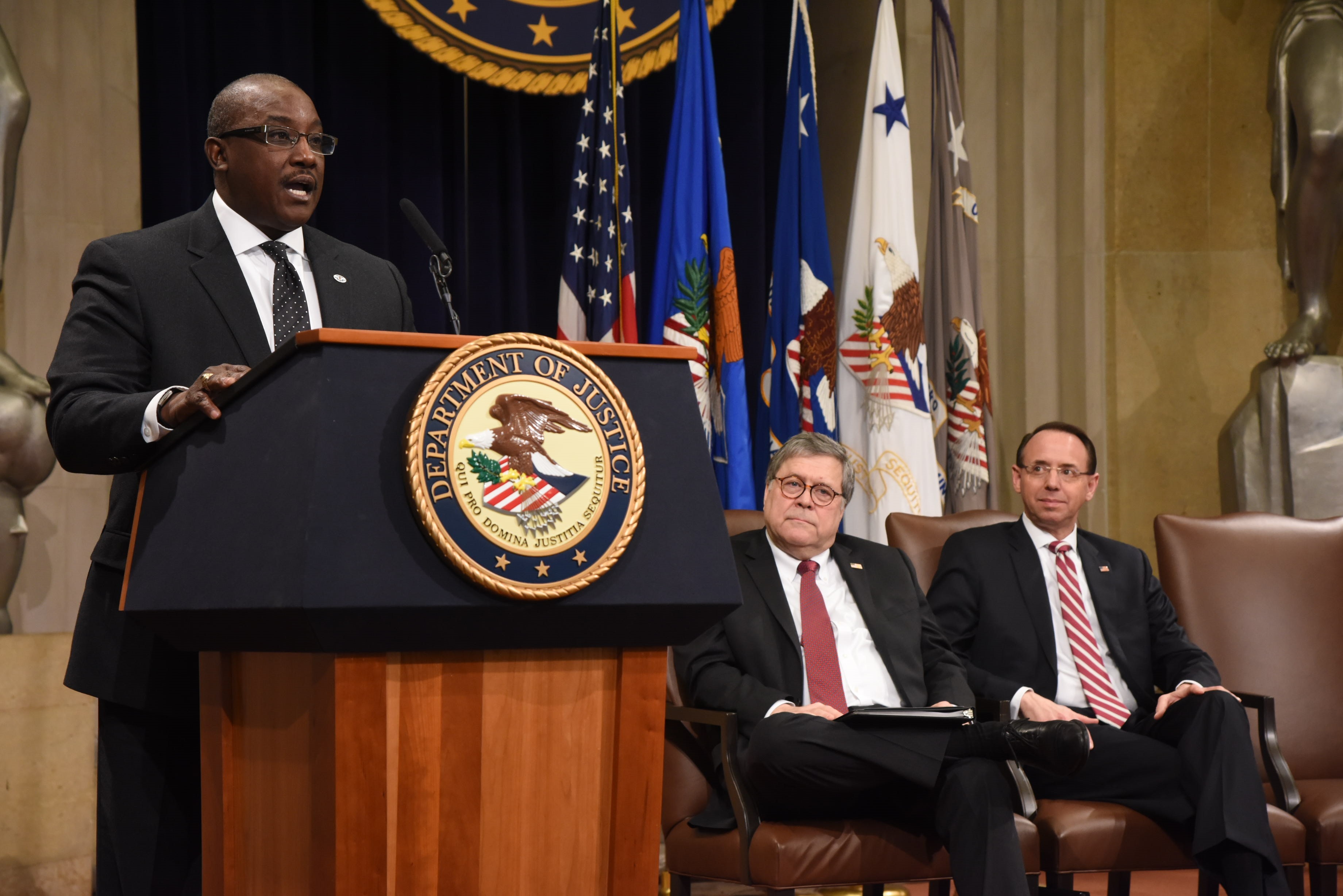 United States Attorney for the Middle District of Alabama Louis V. Franklin, Sr., delivers the keynote address at the Department’s 2019 African American (Black) History Month Observance Program