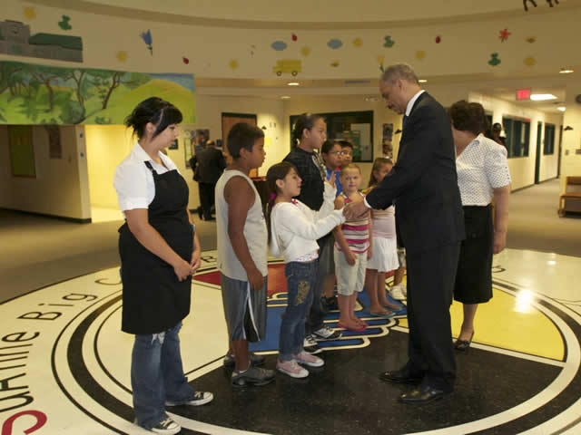 Attorney General Holder meets with children at the SuAnne Big Crow Boys &amp; Girls Club,  Pine Ridge, SD.