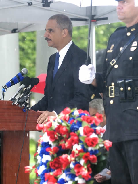 The Attorney General attends a wreath-laying ceremony at the National Law Enforcement Officers Memorials 9/11 Commemorative Ceremony.