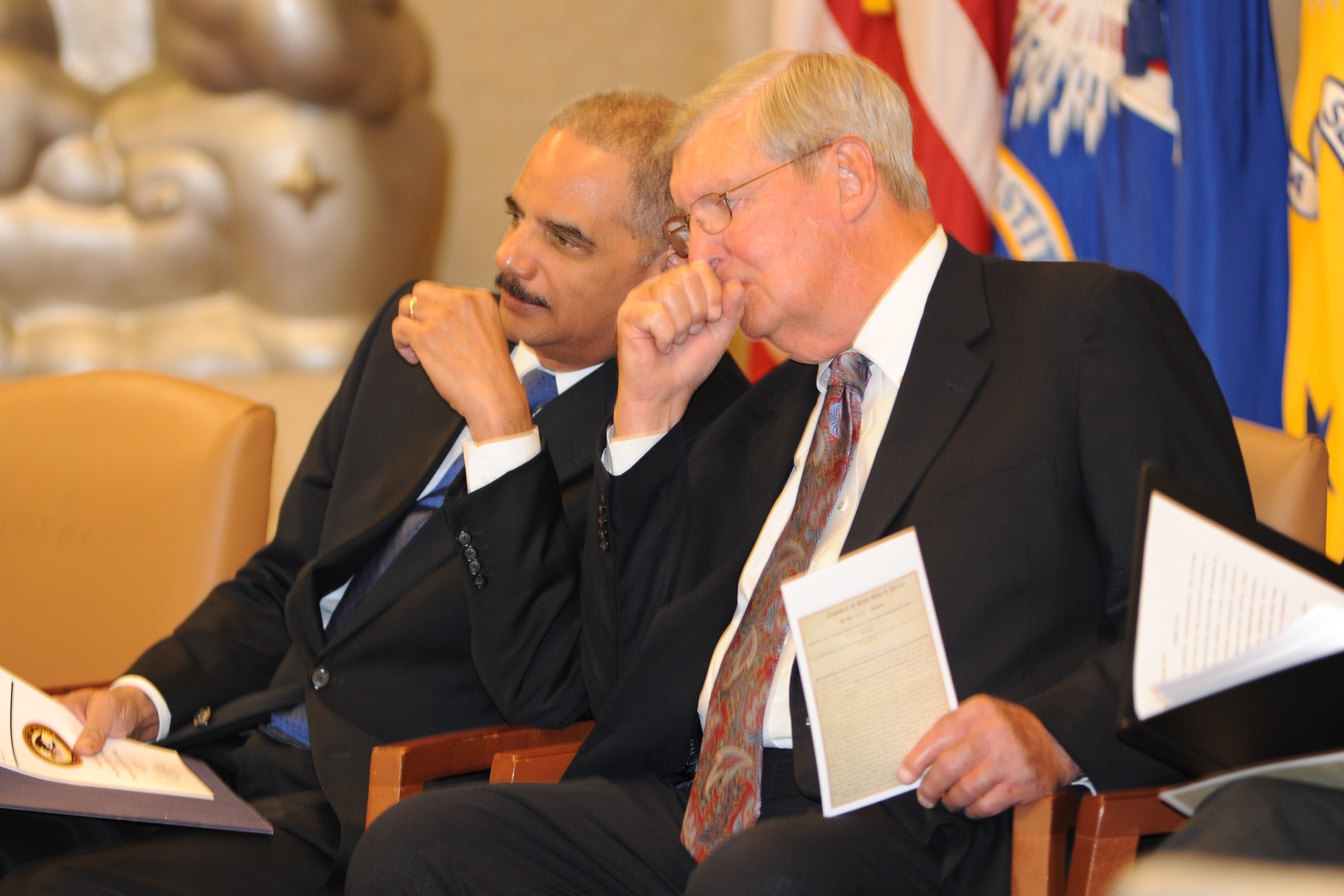 Attorney General Eric Holder and 2012 Sherman Award recipient James F. Rill at the Sherman Award Ceremony.