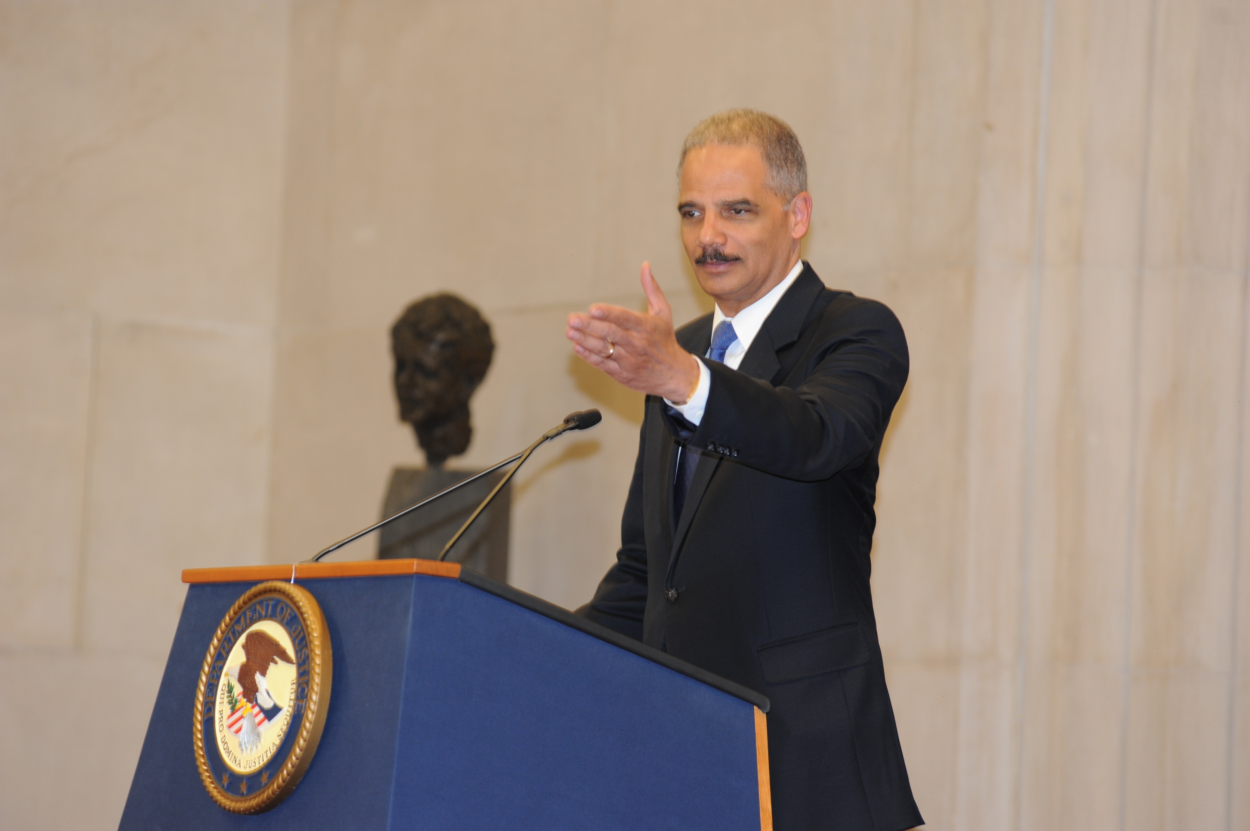 Attorney General Eric Holder discusses the many accomplishments of 2012 Sherman Award recipient James F. Rill.