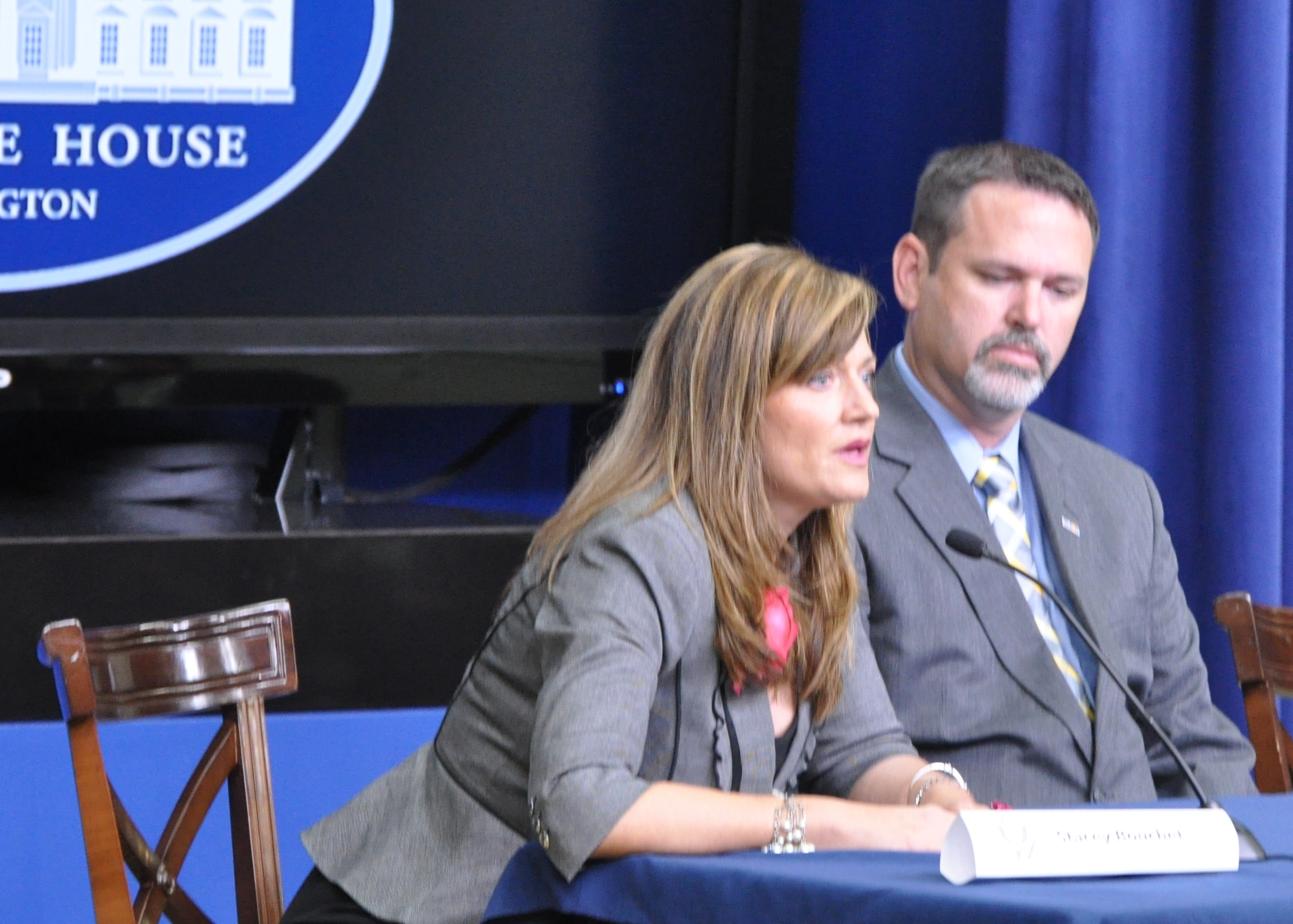 Stacey Bouchet and Bob Johnson, two Local Fatherhood Champions of Change, speak at the event