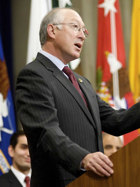 Secretary of the Interior Ken Salazar speaks.