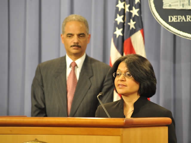 Ignacia Moreno, Assistant Attorney General of the Environment and Natural Resources Division speaks with reporters.