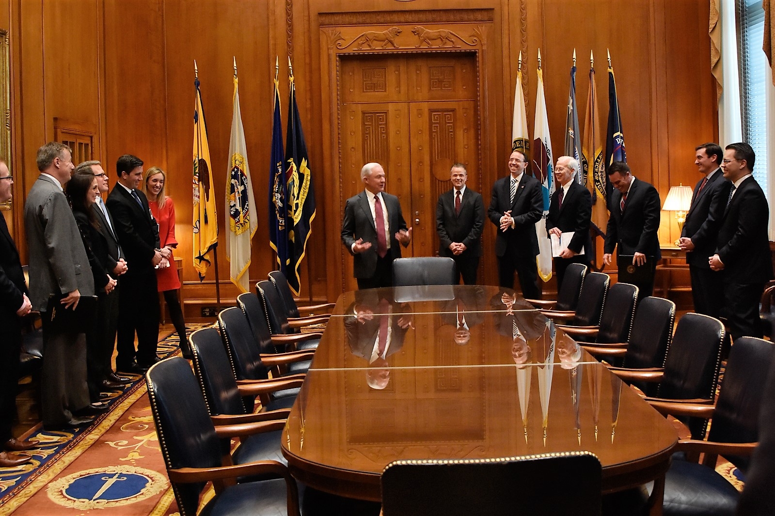 Attorney General Sessions meets with his staff and department leadership.