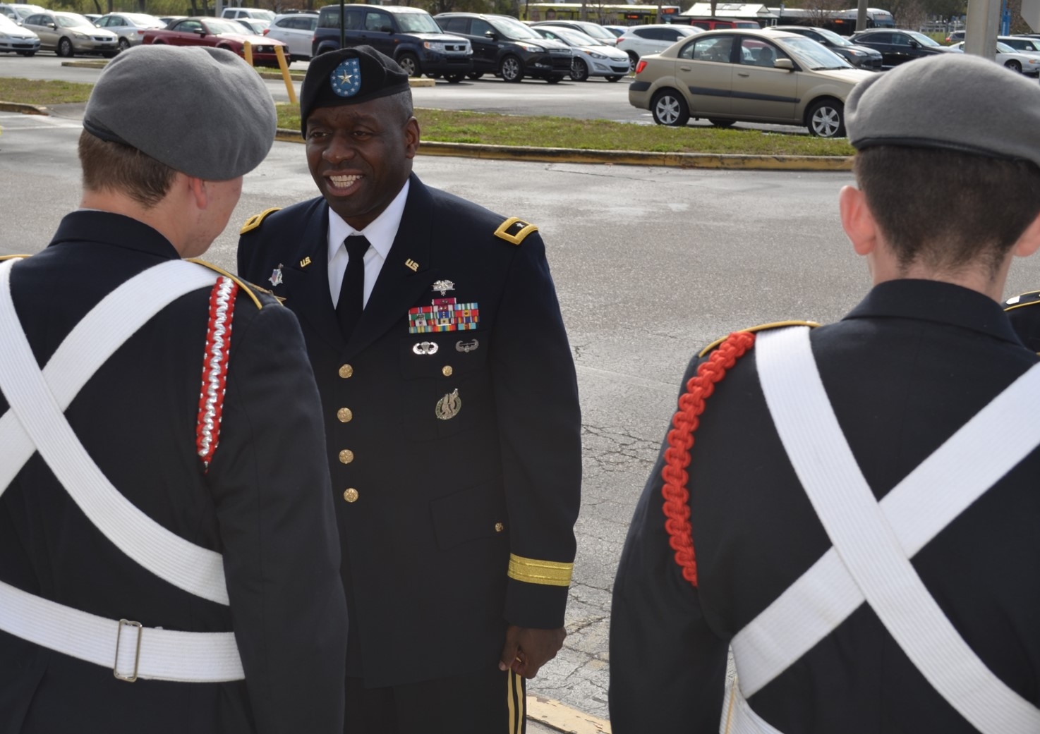 Brigadier General R. Scott Dingle welcomed by JROTC cadets.