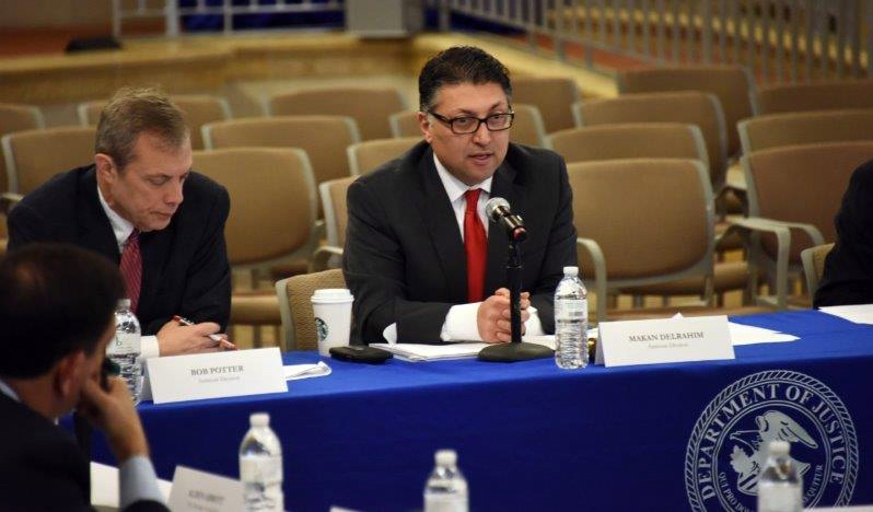 Makan Delrahim (center) and Bob Potter (left) speaking at the Public Roundtable Discussion Series on Deregulation &amp; Antitrust Law
